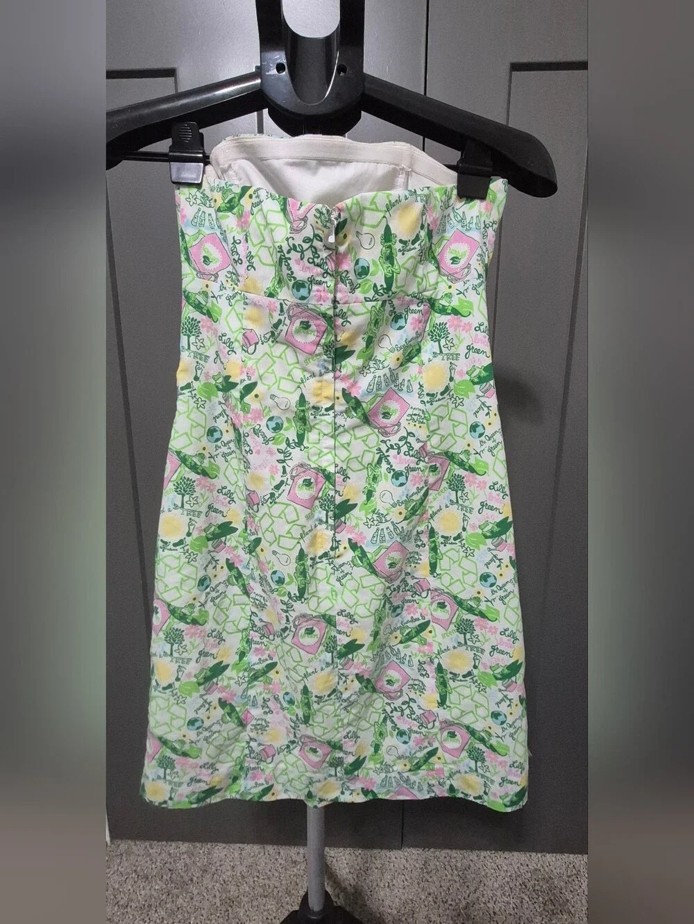 Lilly Pulitzer Originals “Lilly Loves Green” Strapless Mini Dress Frog Novelty - Picture 6 of 11